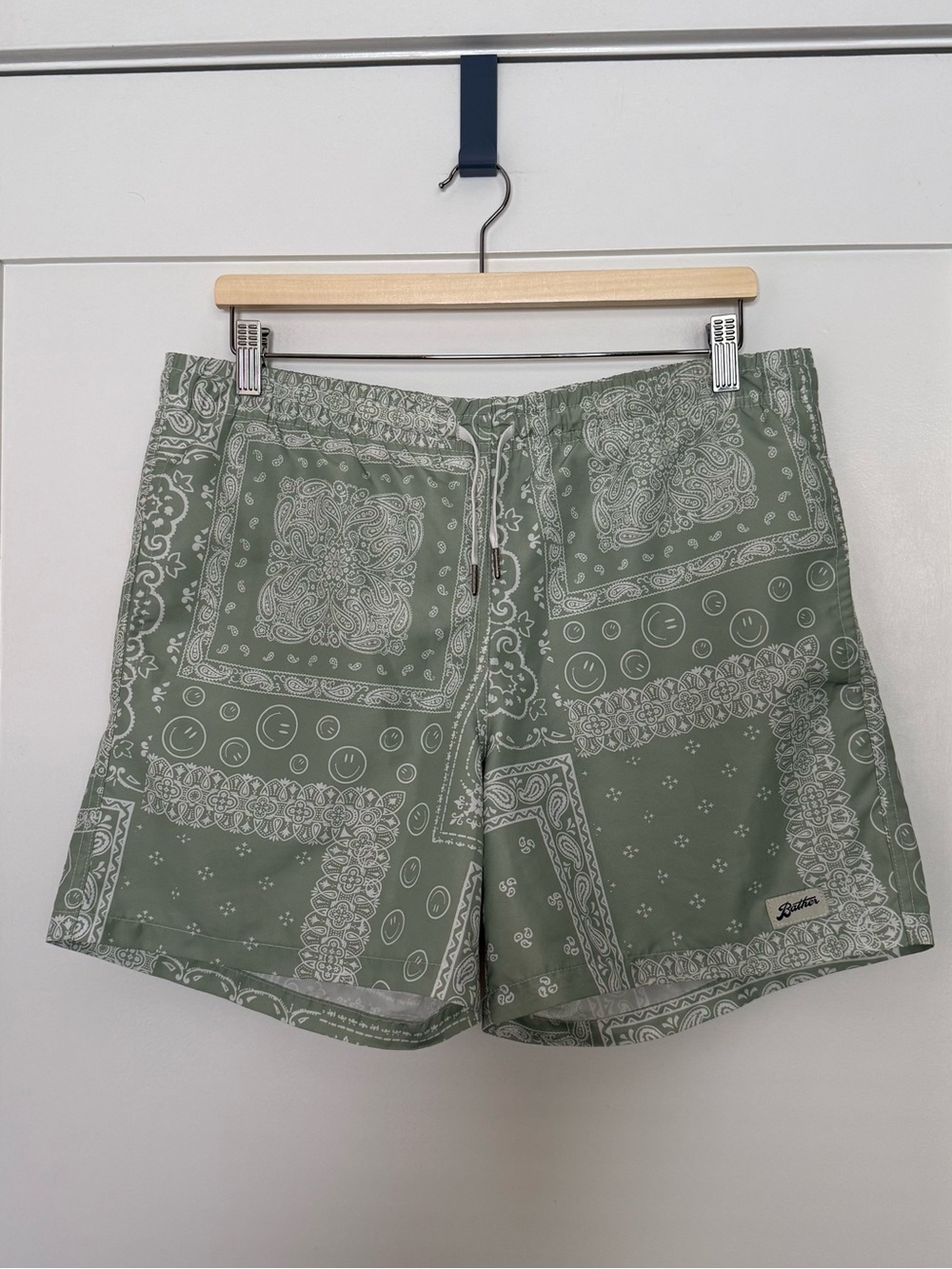 Bather Swim Trunks Shorts Mens Sz M Green Paisley Lined Drawstring Beach Resort